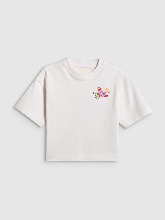 Dziewczęcy t-shirt z nadrukiem 4f 4FJRSS26TTSHF3679 - biały