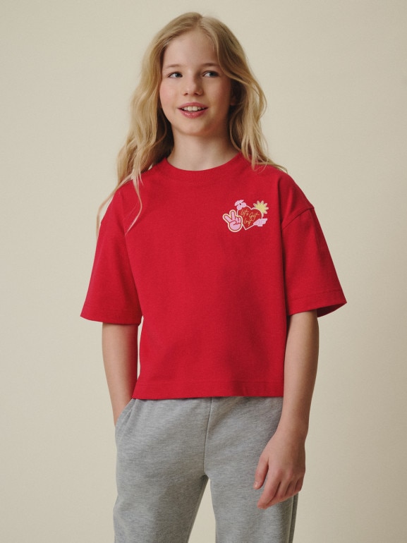 Dziewczęcy t-shirt z nadrukiem 4f 4FJRSS26TTSHF3679 - różowy