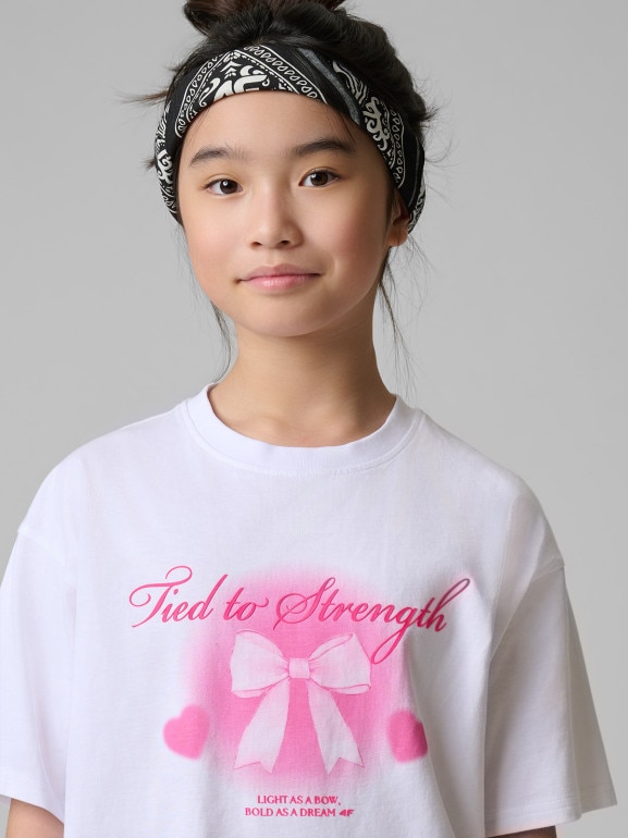Dziewczęcy t-shirt z nadrukiem 4F 4FJRSS26TTSHF3689 - biały