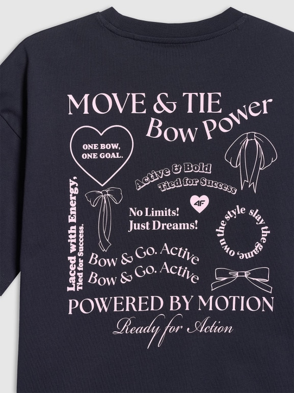 Dziewczęcy t-shirt z nadrukiem 4F 4FJRSS26TTSHF3690 - granatowy