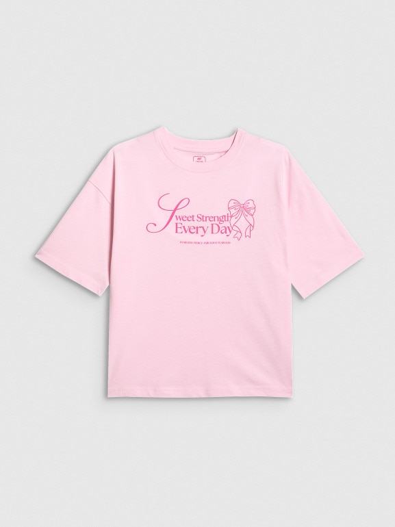 Dziewczęcy t-shirt z nadrukiem 4F 4FJRSS26TTSHF3690 - różowy