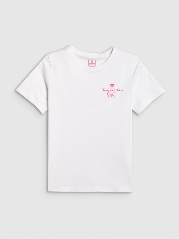 Dziewczęcy t-shirt z nadrukiem 4F 4FJRSS26TTSHF3691 - biały