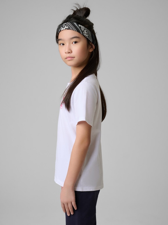 Dziewczęcy t-shirt z nadrukiem 4F 4FJRSS26TTSHF3691 - biały