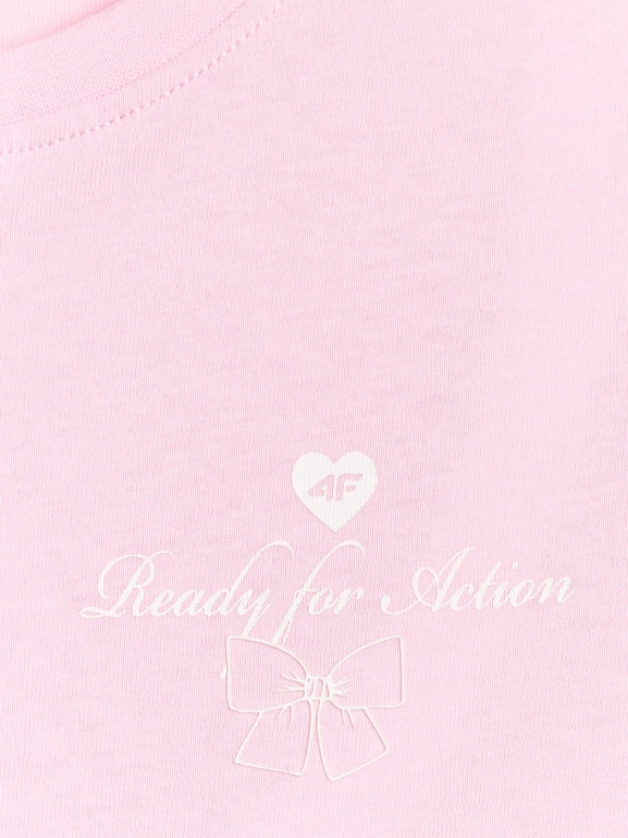Dziewczęcy t-shirt z nadrukiem 4F 4FJRSS26TTSHF3691 - różowy