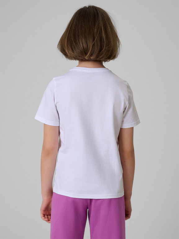 Dziewczęcy t-shirt z nadrukiem 4F 4FJRSS26TTSHF3824 - biały