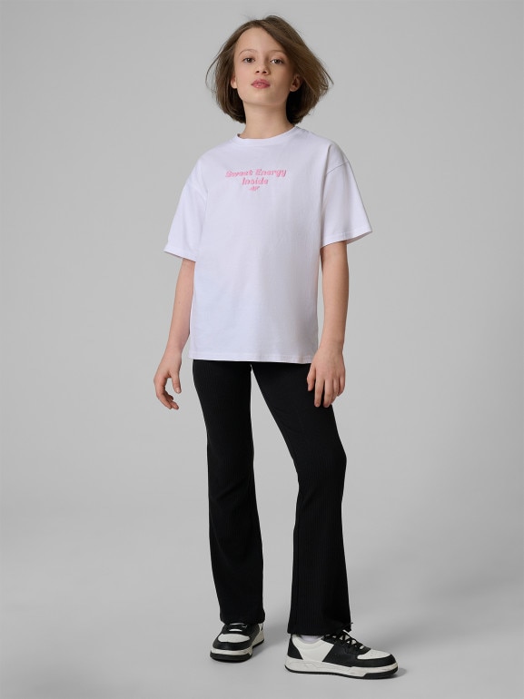 Dziewczęcy t-shirt z nadrukiem 4F 4FJRSS26TTSHF3825 - biały
