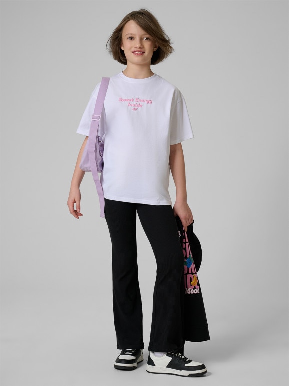 Dziewczęcy t-shirt z nadrukiem 4F 4FJRSS26TTSHF3825 - biały