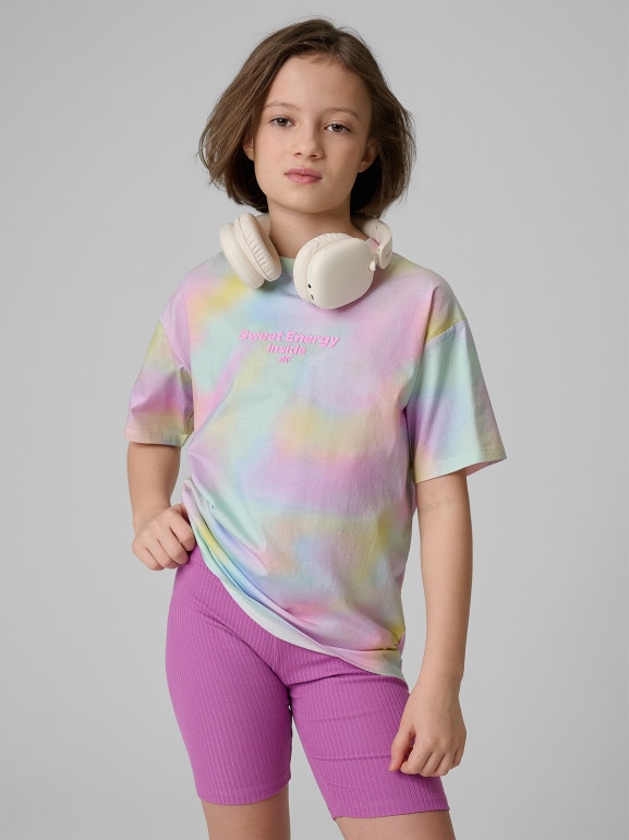 Dziewczęcy t-shirt z nadrukiem 4F 4FJRSS26TTSHF3826 - multikolor