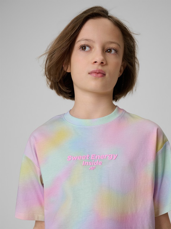 Dziewczęcy t-shirt z nadrukiem 4F 4FJRSS26TTSHF3826 - multikolor