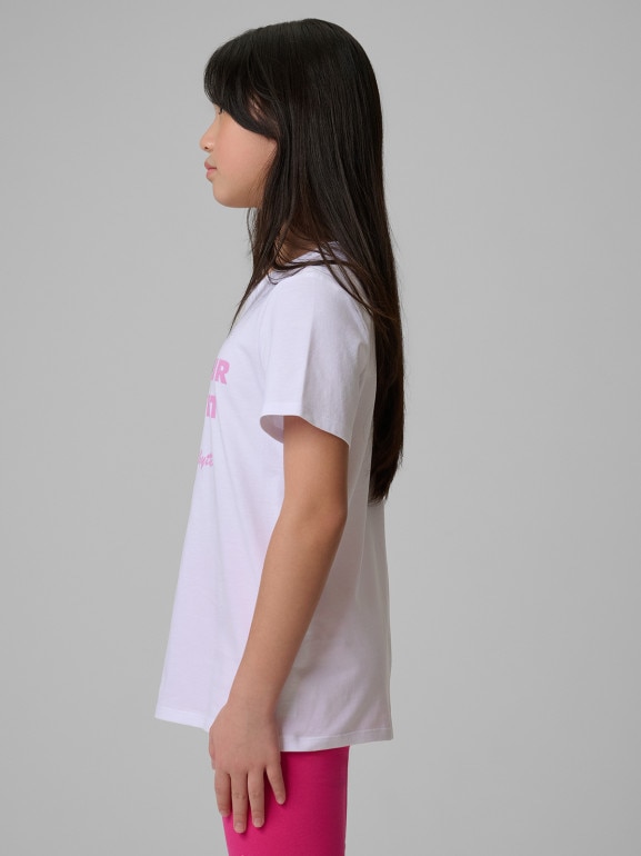 Dziewczęcy t-shirt z nadrukiem 4F 4FJRSS26TTSHF3869 - biały
