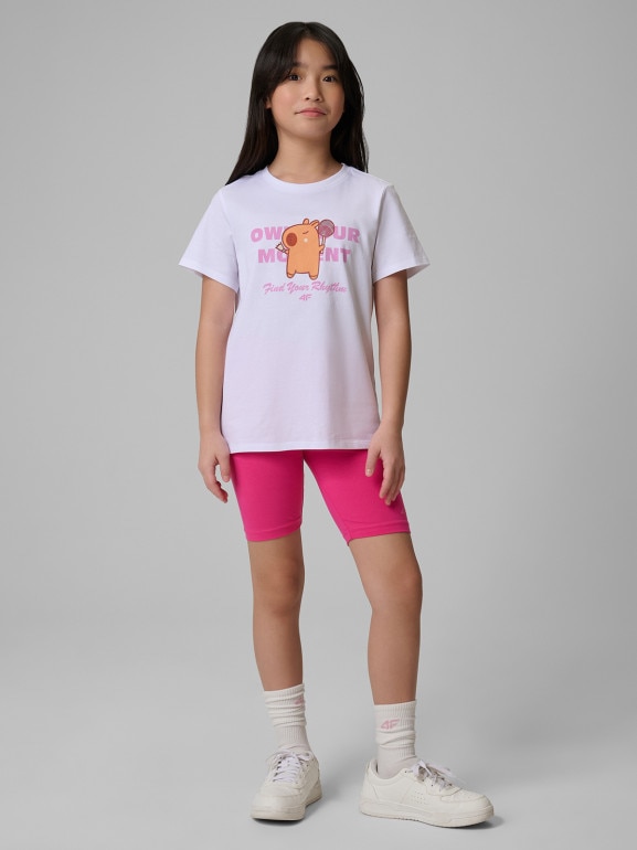 Dziewczęcy t-shirt z nadrukiem 4F 4FJRSS26TTSHF3869 - biały