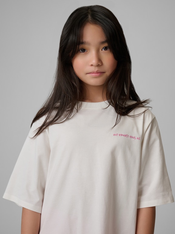 Dziewczęcy t-shirt z nadrukiem 4F 4FJRSS26TTSHF3870 - kremowy