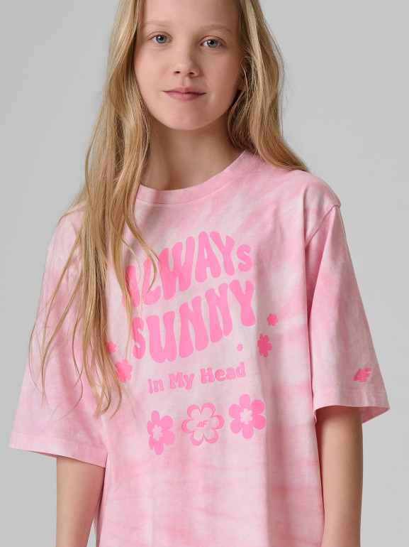 Dziewczęcy t-shirt z nadrukiem 4F 4FJRSS26TTSHF3911 - różowy