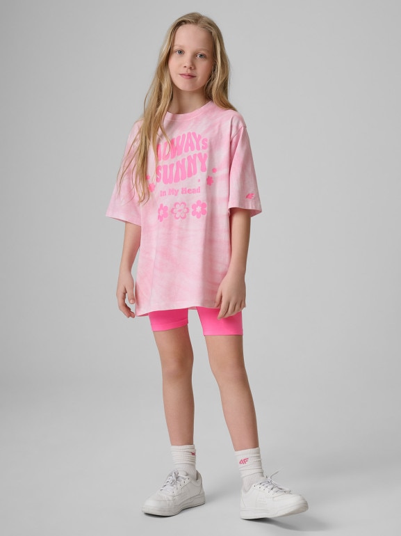 Dziewczęcy t-shirt z nadrukiem 4F 4FJRSS26TTSHF3911 - różowy