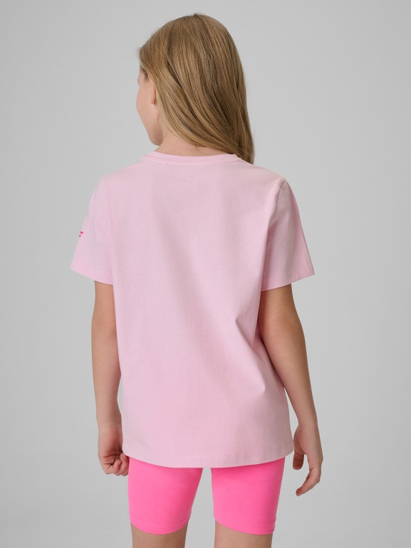 Dziewczęcy t-shirt z nadrukiem 4F 4FJRSS26TTSHF3912 - różowy