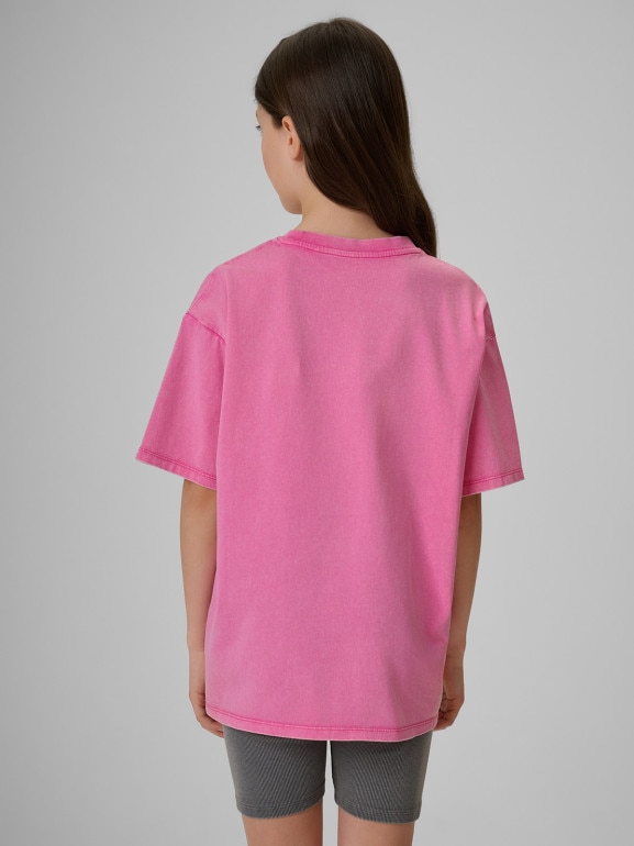 Dziewczęcy t-shirt z nadrukiem 4F 4FJRSS26TTSHF3981 - różowy