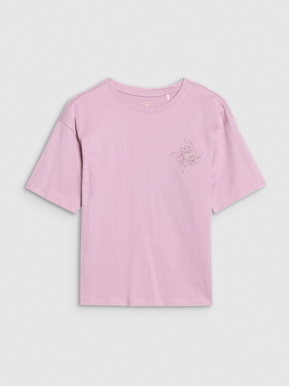 Dziewczęcy t-shirt z nadrukiem 4F 4FJWSS25TTSHF1853 - fioletowy
