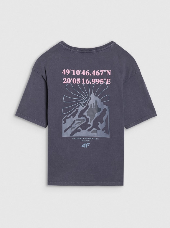 Dziewczęcy t-shirt z nadrukiem 4F 4FJWSS25TTSHF1853 - szary