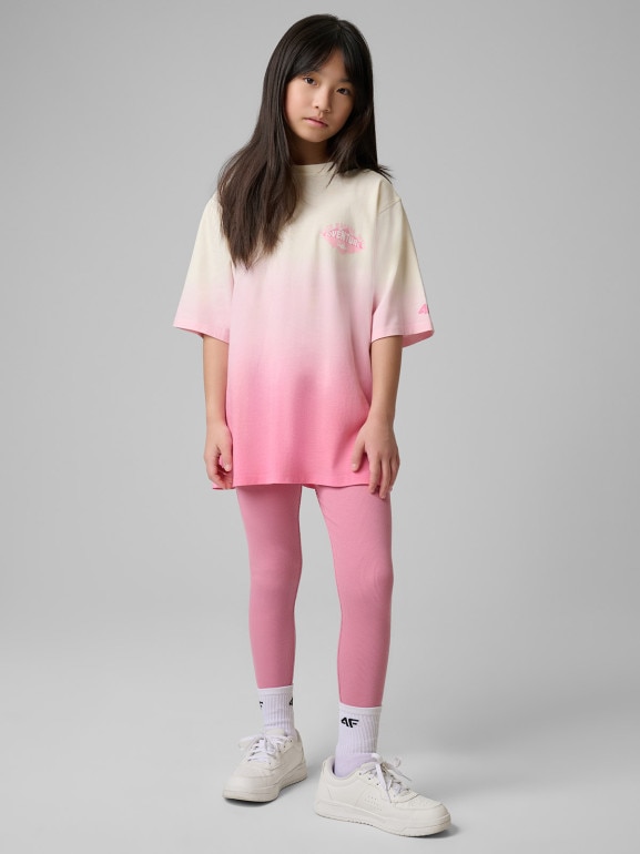 Dziewczęcy t-shirt z nadrukiem 4F 4FJWSS26TTSHF2883 - różowy
