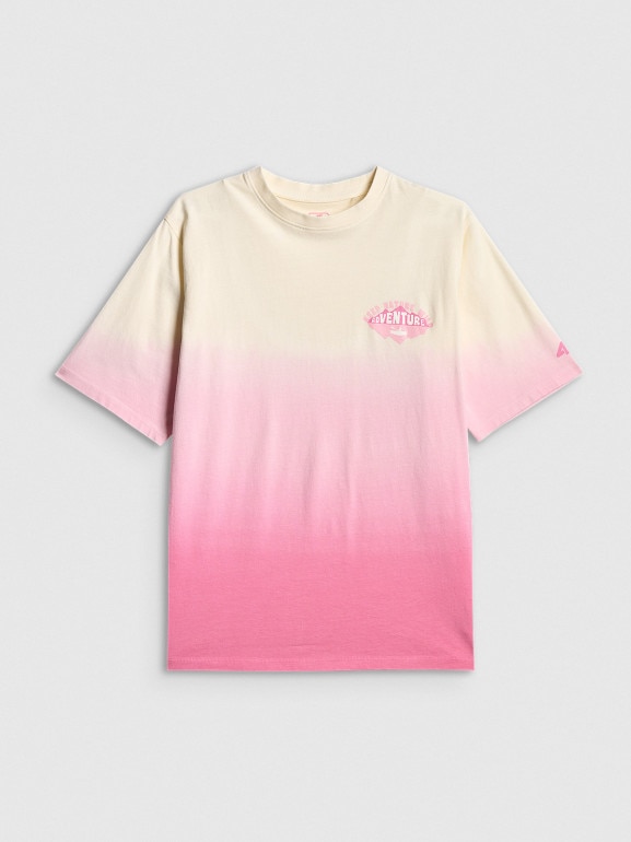 Dziewczęcy t-shirt z nadrukiem 4F 4FJWSS26TTSHF2883 - różowy