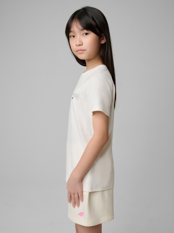 Dziewczęcy t-shirt z nadrukiem 4F 4FJWSS26TTSHF2886 - biały