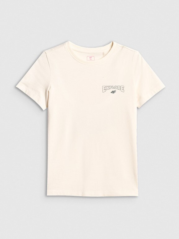 Dziewczęcy t-shirt z nadrukiem 4F 4FJWSS26TTSHF2886 - biały