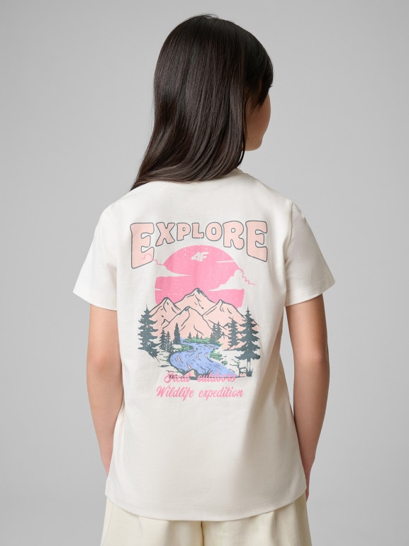 Dziewczęcy t-shirt z nadrukiem 4F 4FJWSS26TTSHF2886 - biały