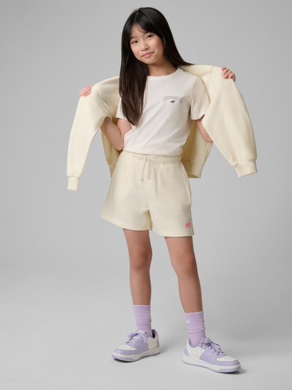 Dziewczęcy t-shirt z nadrukiem 4F 4FJWSS26TTSHF2886 - biały