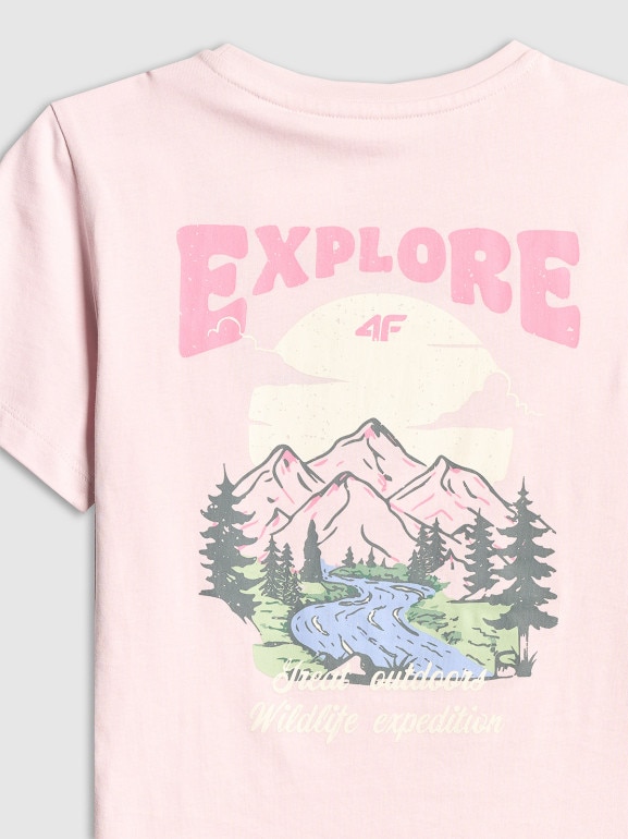 Dziewczęcy t-shirt z nadrukiem 4F 4FJWSS26TTSHF2886 - różowy