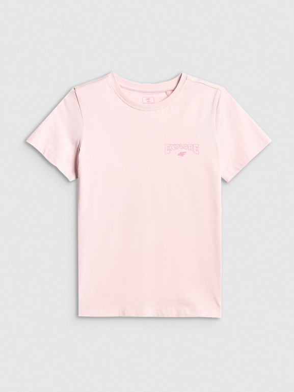 Dziewczęcy t-shirt z nadrukiem 4F 4FJWSS26TTSHF2886 - różowy