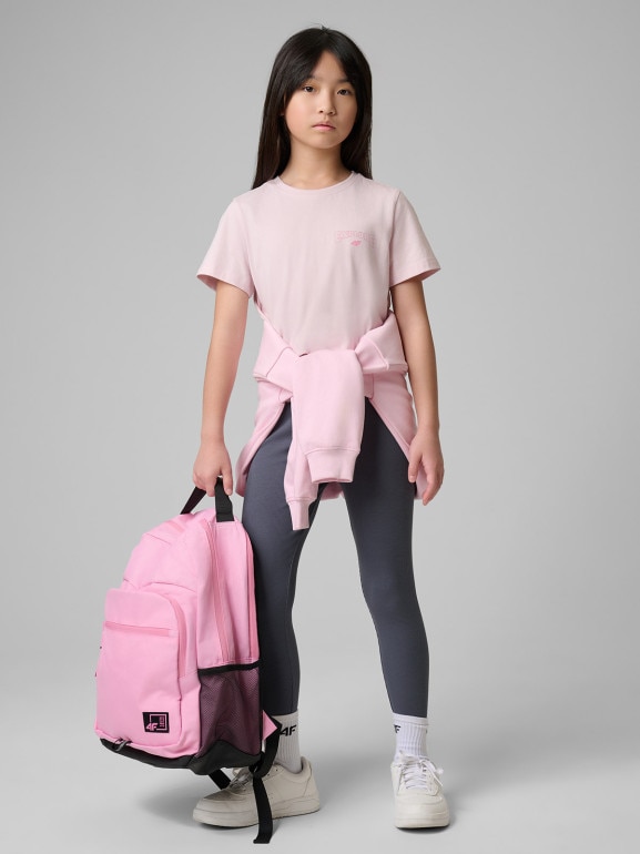 Dziewczęcy t-shirt z nadrukiem 4F 4FJWSS26TTSHF2886 - różowy