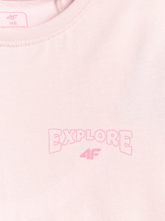Dziewczęcy t-shirt z nadrukiem 4F 4FJWSS26TTSHF2886 - różowy