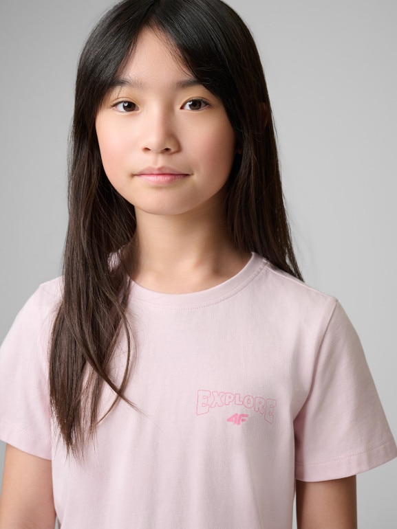 Dziewczęcy t-shirt z nadrukiem 4F 4FJWSS26TTSHF2886 - różowy
