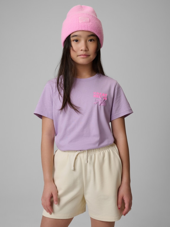 Dziewczęcy t-shirt z nadrukiem 4F 4FJWSS26TTSHF2939 - fioletowy