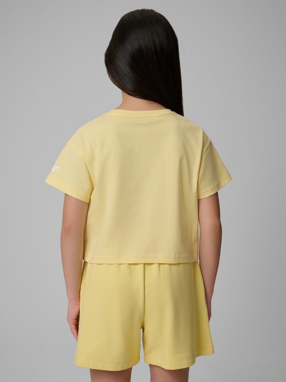 Dziewczęcy t-shirt z nadrukiem 4F 4FJWSS26TTSHF2941 - żółty