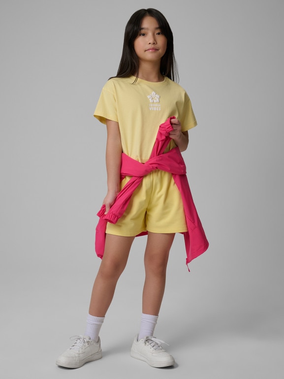 Dziewczęcy t-shirt z nadrukiem 4F 4FJWSS26TTSHF2941 - żółty