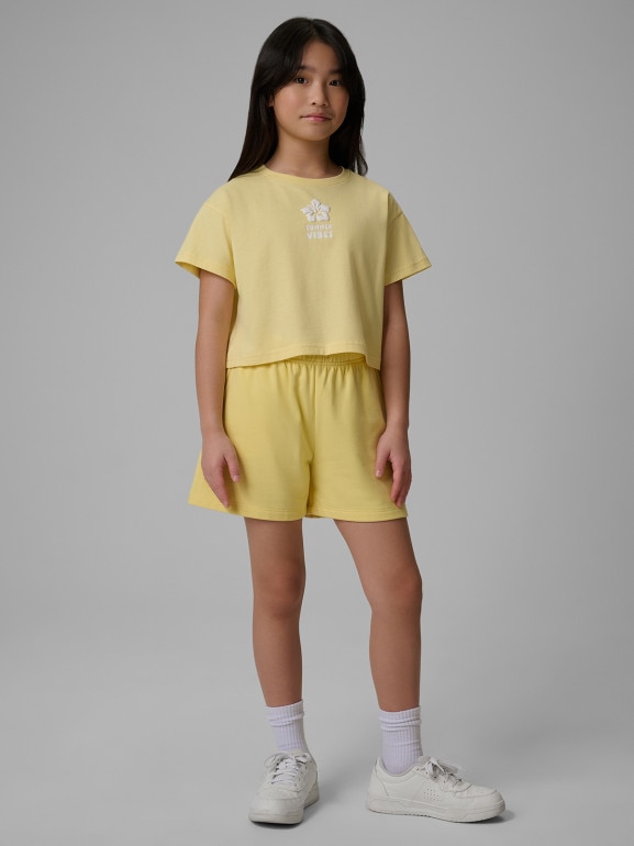 Dziewczęcy t-shirt z nadrukiem 4F 4FJWSS26TTSHF2941 - żółty