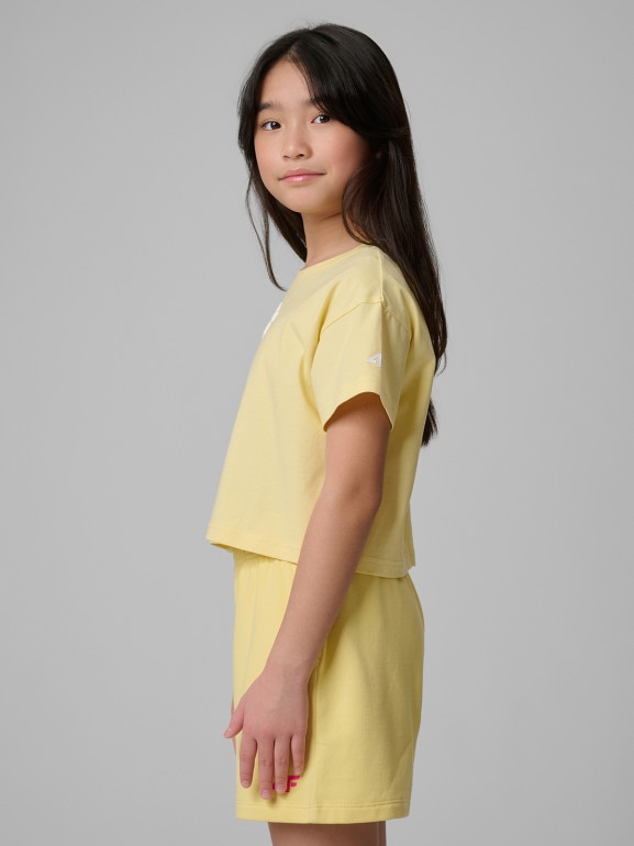 Dziewczęcy t-shirt z nadrukiem 4F 4FJWSS26TTSHF2941 - żółty