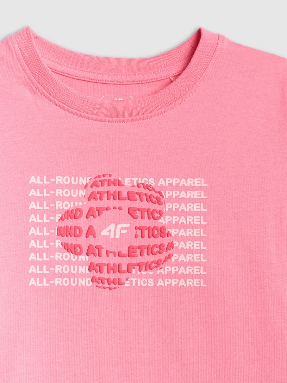 Dziewczęcy t-shirt z nadrukiem 4F 4FJWSS26TTSHF3302 - różowy