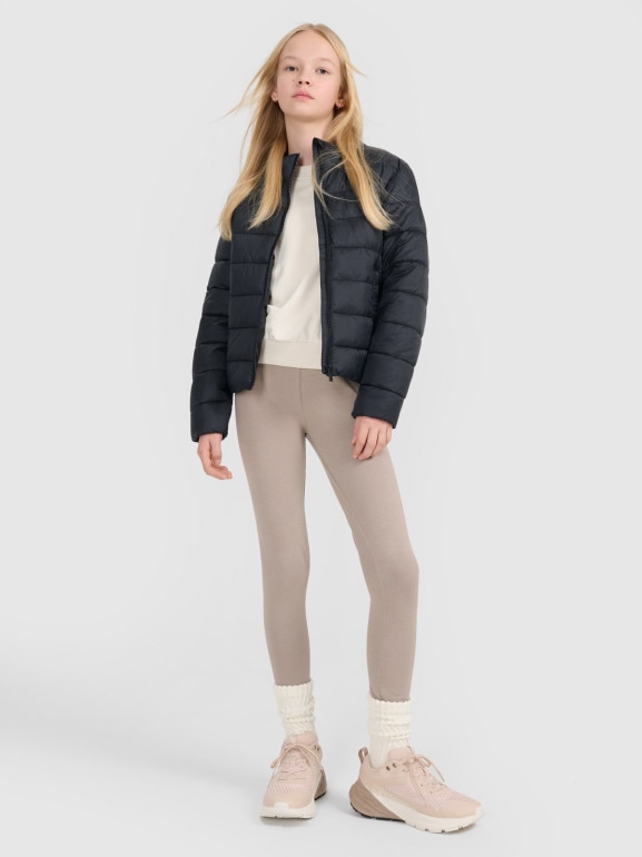 Dziewczęca kurtka puchowa pikowana 4F 4FJWSS25TDJAF515  - czarna