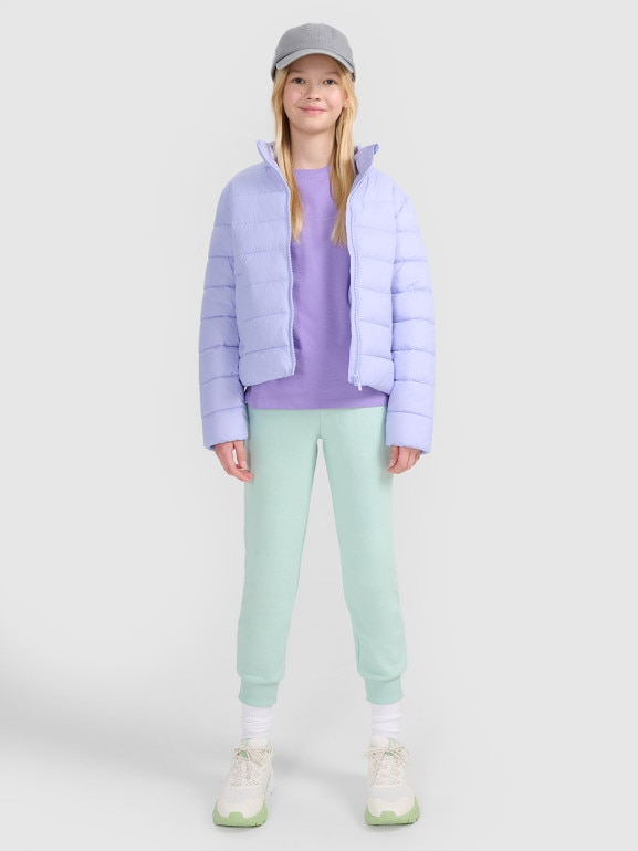 Dziewczęca kurtka puchowa pikowana 4F 4FJWSS25TDJAF515  - fioletowa