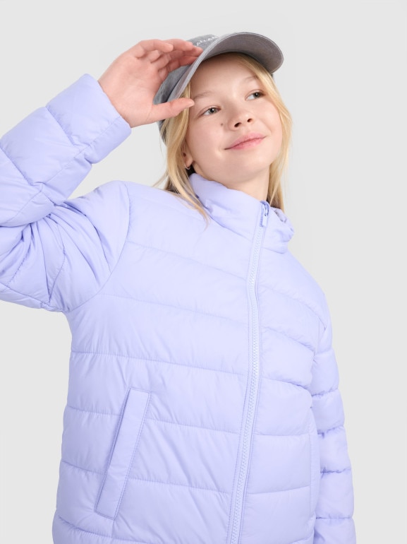 Dziewczęca kurtka puchowa pikowana 4F 4FJWSS25TDJAF515  - fioletowa