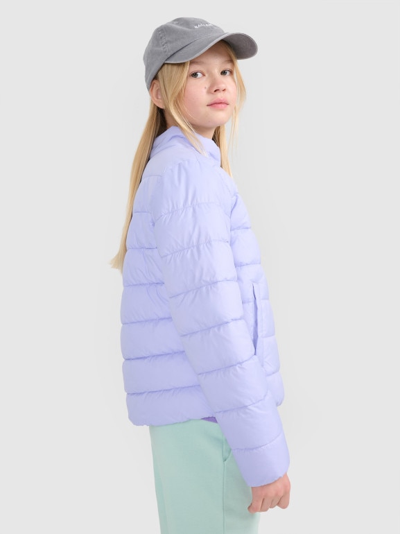 Dziewczęca kurtka puchowa pikowana 4F 4FJWSS25TDJAF515  - fioletowa