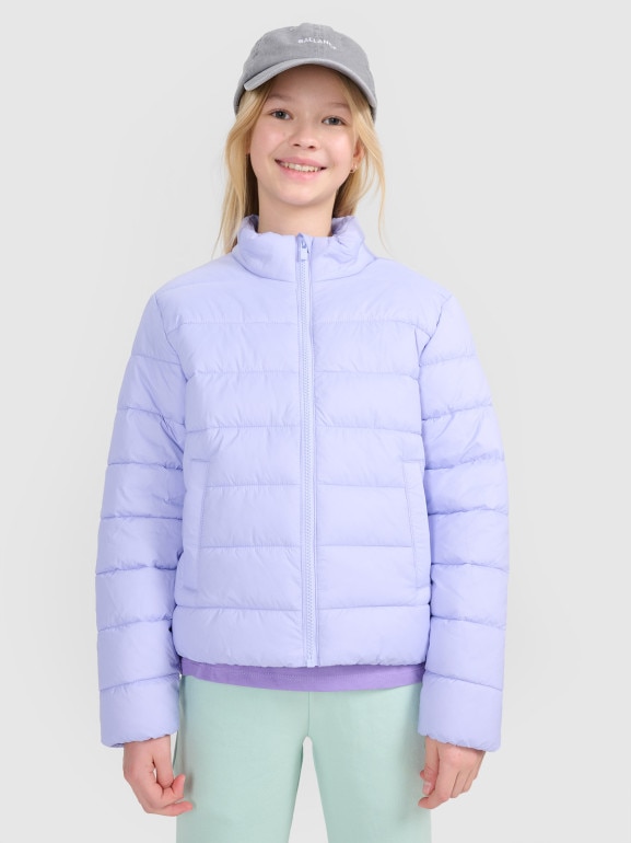 Dziewczęca kurtka puchowa pikowana 4F 4FJWSS25TDJAF515  - fioletowa