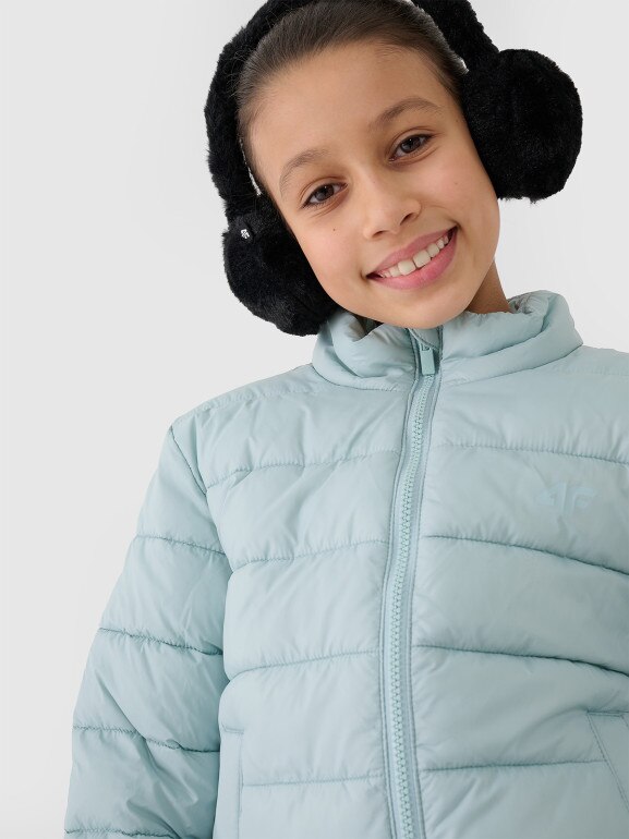 Dziewczęca kurtka puchowa pikowana 4F 4FJWSS25TDJAF515  - turkusowa