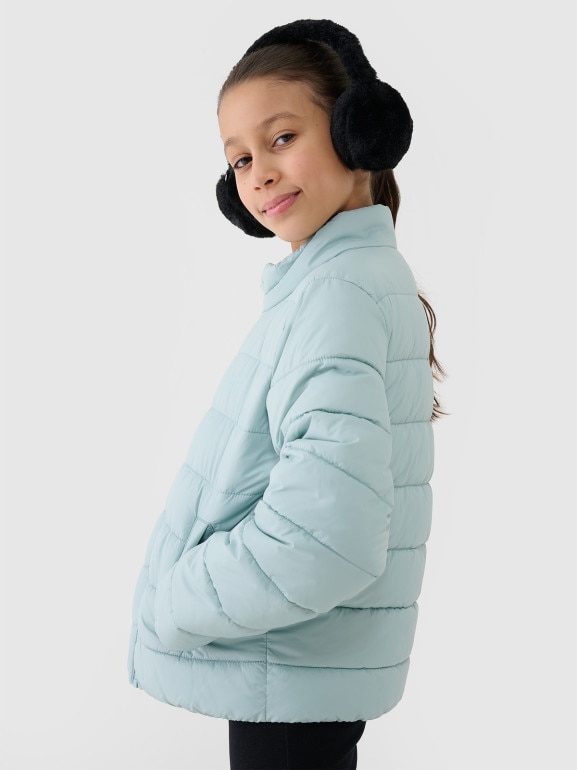 Dziewczęca kurtka puchowa pikowana 4F 4FJWSS25TDJAF515  - turkusowa