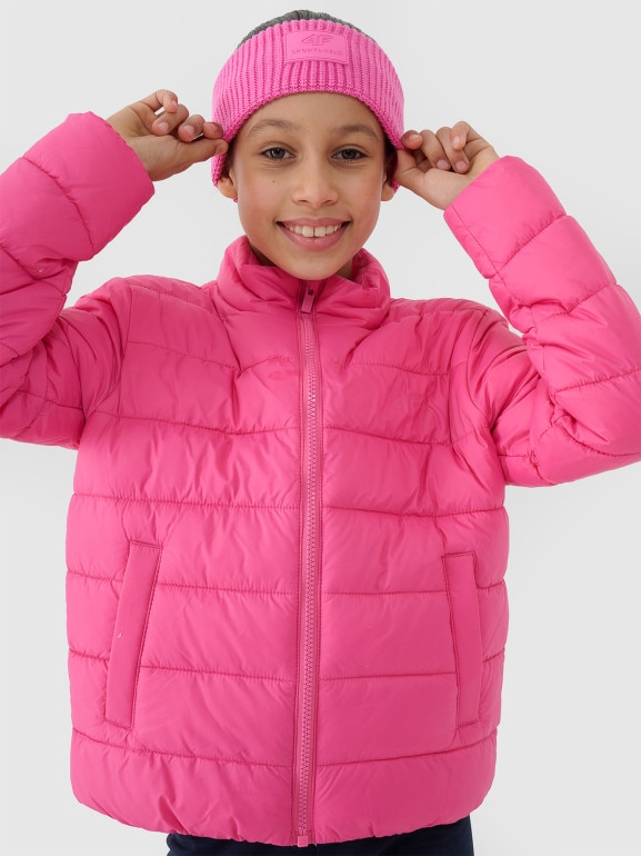 Dziewczęca kurtka puchowa pikowana 4F 4FJWSS25TDJAF515  - różowa