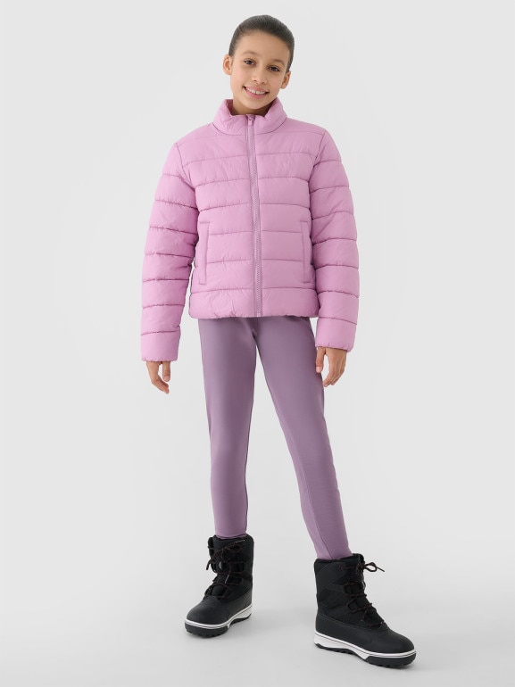 Dziewczęca kurtka puchowa pikowana 4F 4FJWSS25TDJAF515  - różowa