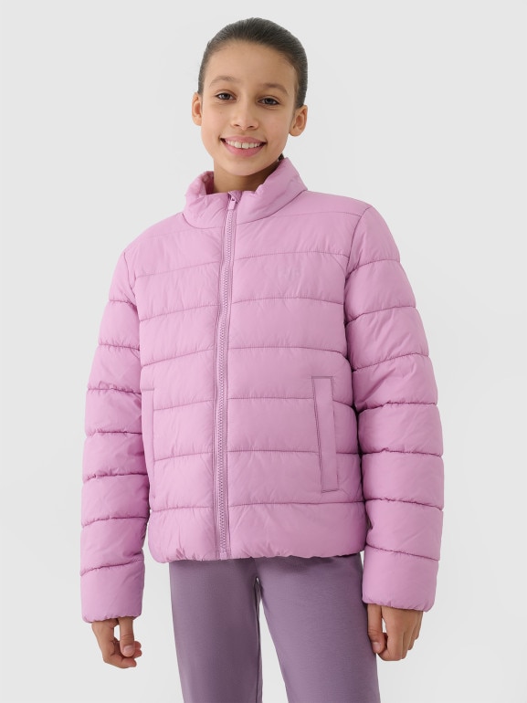 Dziewczęca kurtka puchowa pikowana 4F 4FJWSS25TDJAF515  - różowa