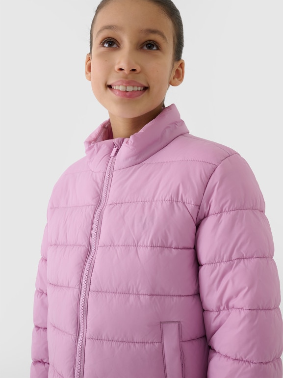 Dziewczęca kurtka puchowa pikowana 4F 4FJWSS25TDJAF515  - różowa